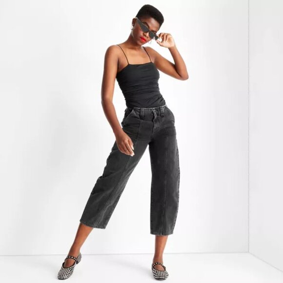 NWT Future Collective Women's Mid-Rise Barrel Leg Jeans - Black Wash - Picture 1 of 3
